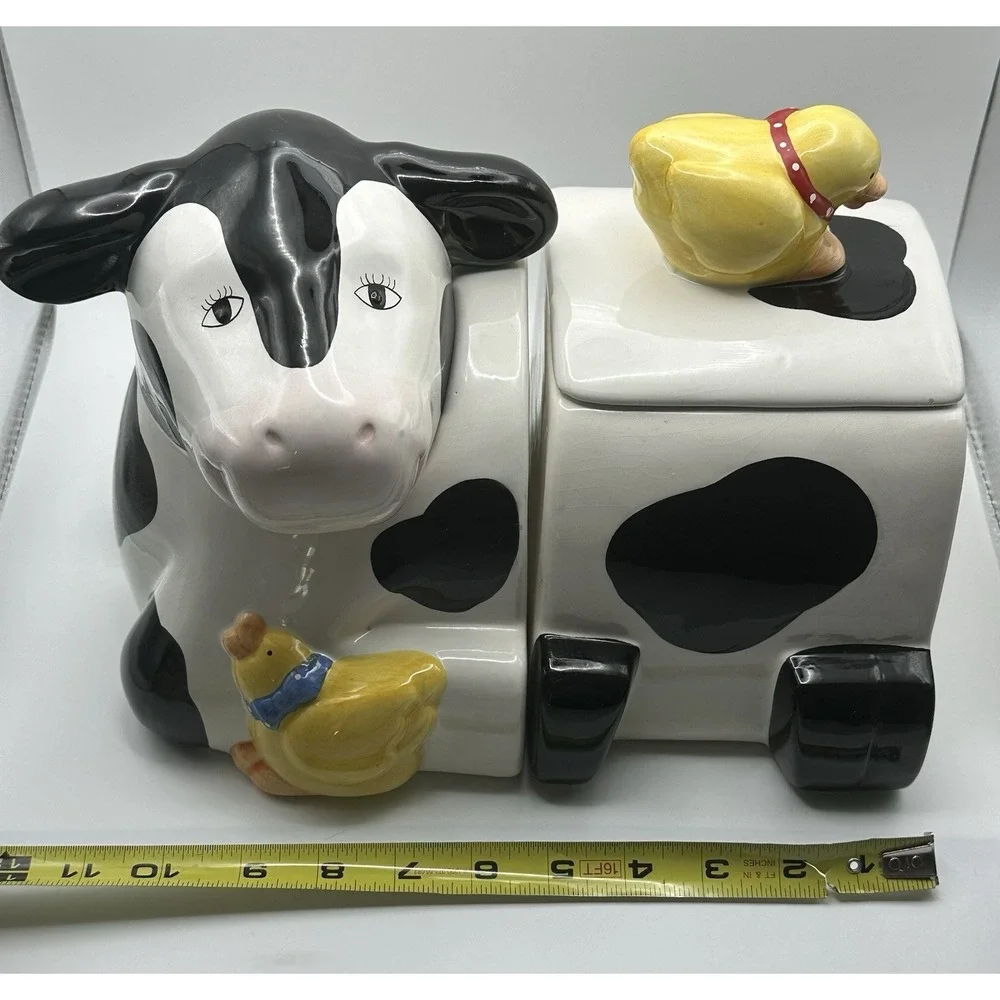 Vtg Coco Dowley Cow and Chicken Holstein Cookie Jar (Head and Middle Pieces)